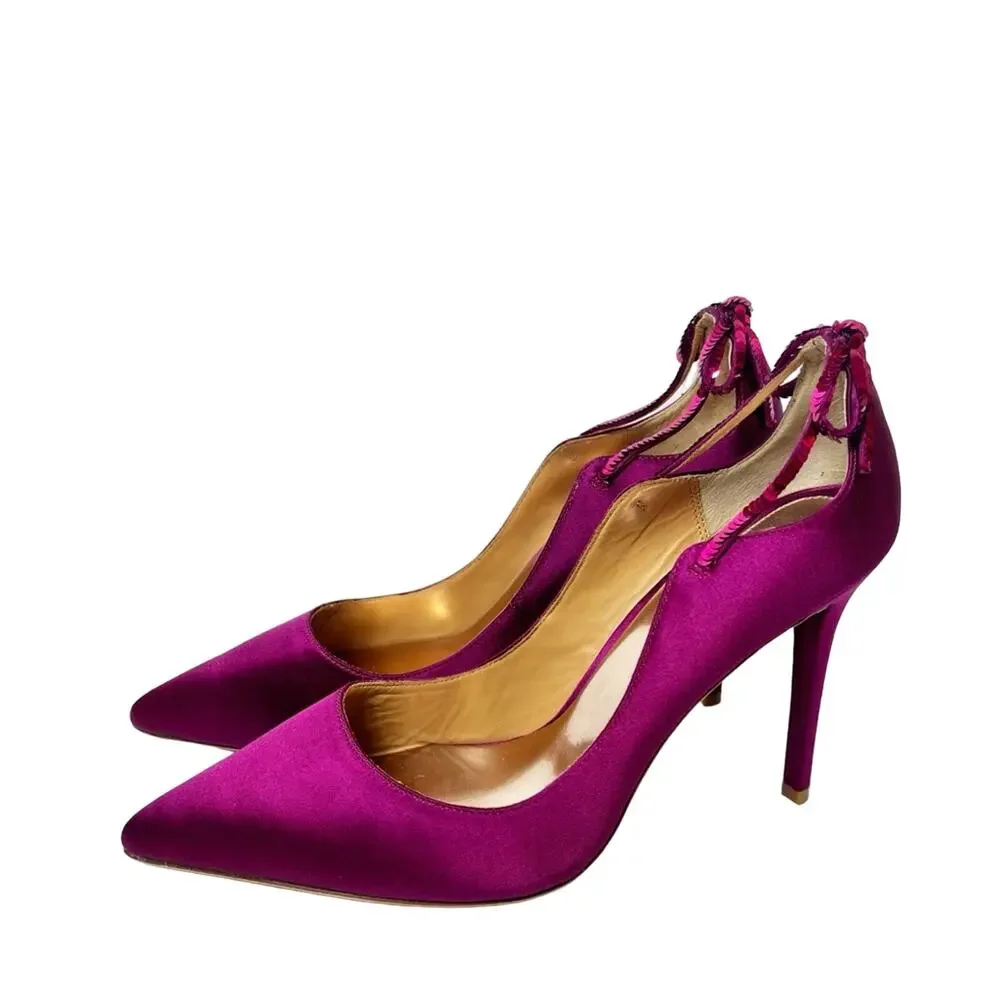 BADGLEY MISCHKA WOMEN'S JEWEL DRESS DARK PINK LEATHER PUMP POINTY HEELS SIZE 10